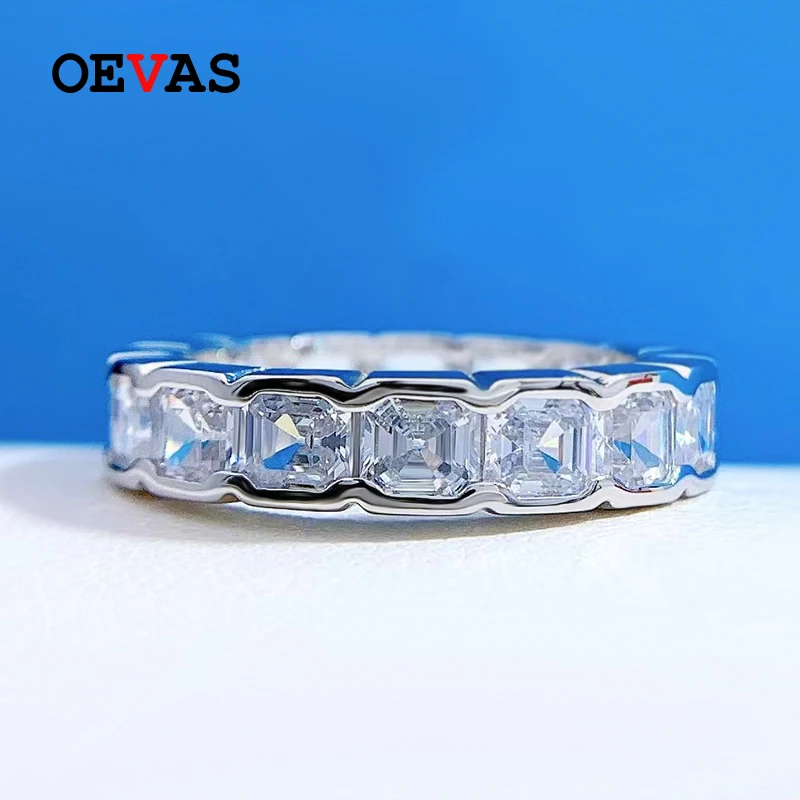 

OEVAS 100% 925 Sterling Silver 4*4mm High Carbon Diamond Pagoda Row Rings For Women Sparkling Wedding Party Fine Jewelry Gifts