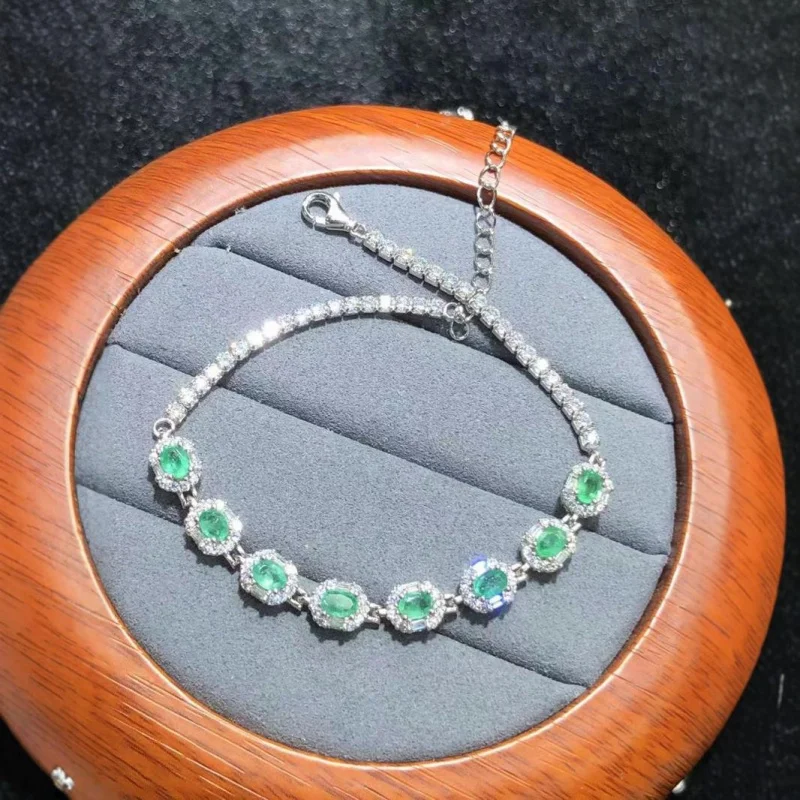 Натуральный Изумрудный браслет 925 серебряного цвета основной камень 3*4 м