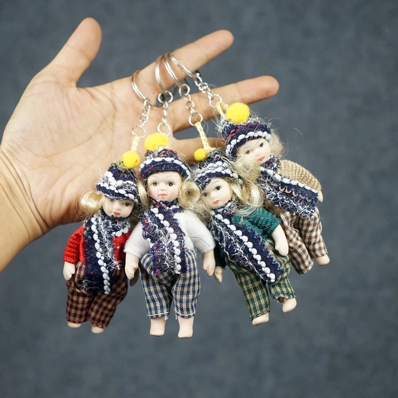 

Mini European Antique Ceramic Doll Bag Pendants Keychains Handmade Key Chians Girls Birthday Gifts