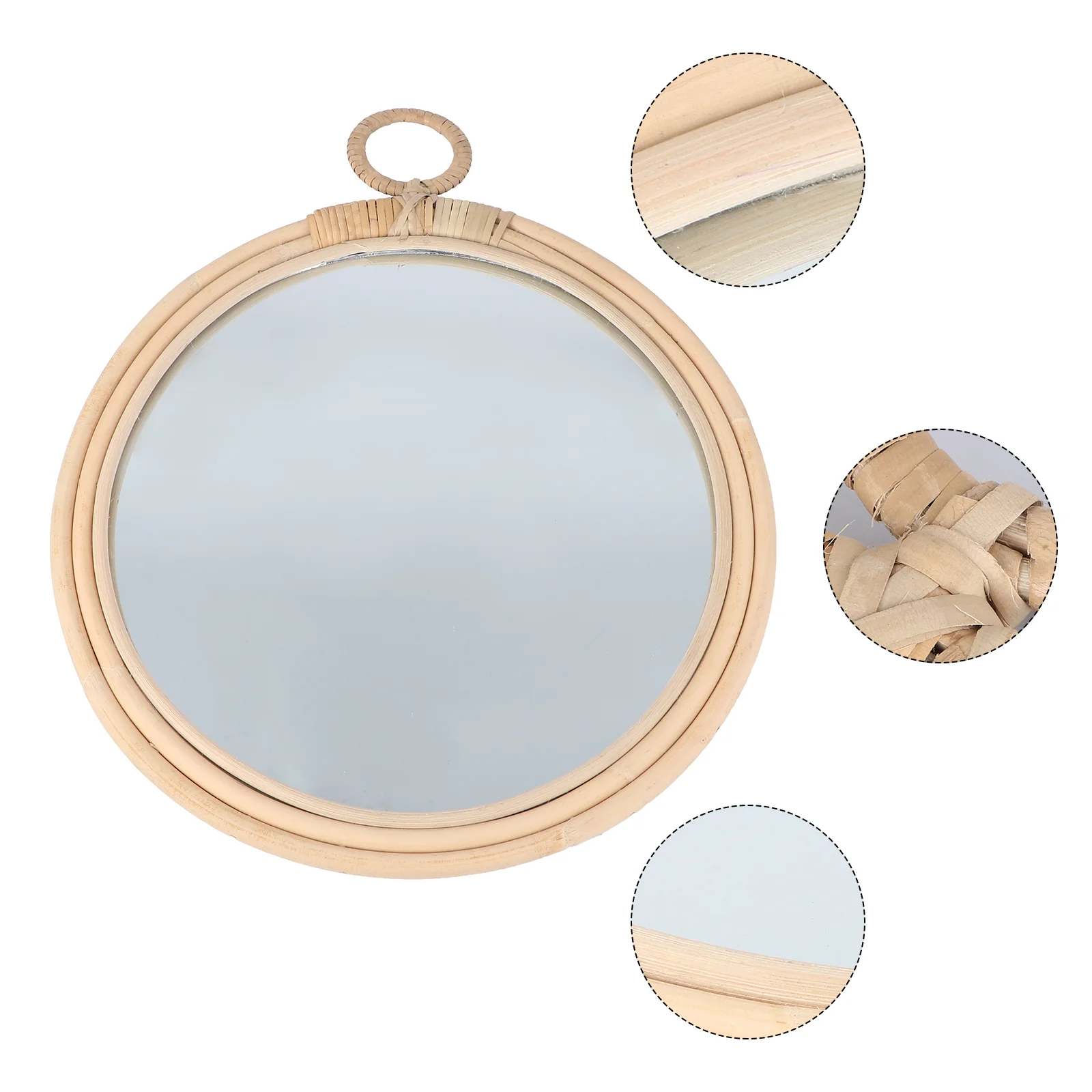 

1PC Nordic Rattan Woven Mirror Manual Woven Decorative Mirror Wall Mirror(Khaki)