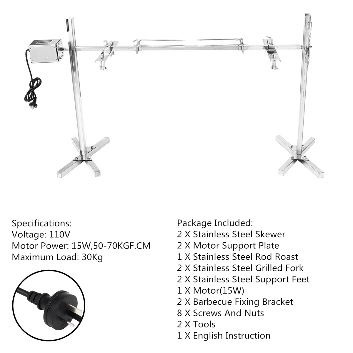 stainless steel electric motor outdoor rotisserie bbq spit roaster grill rod camping barbecue kits bbq tools us plug 15w 110v free global shipping