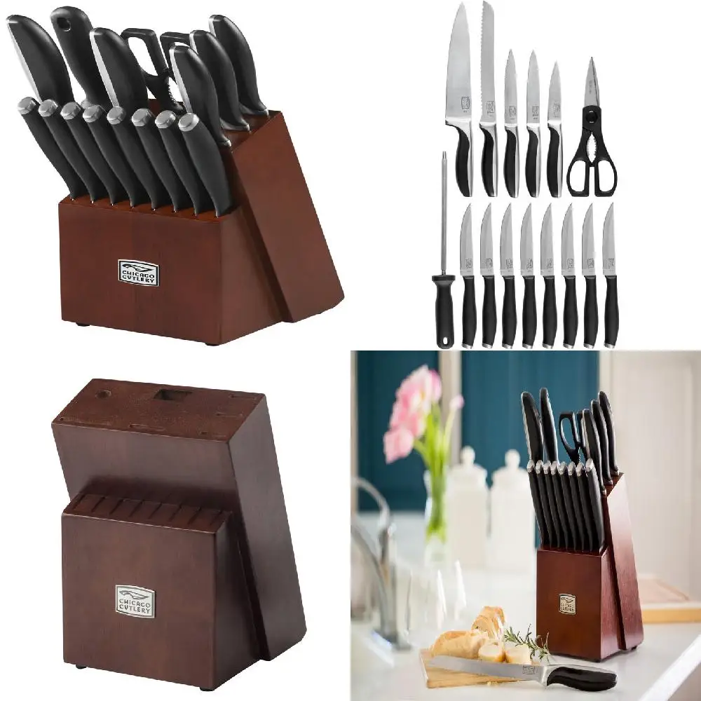 

. Chic & Professional 16-Piece Stainless Steel Kitchen Cutlery Set with Wooden Bloc for Home & Chef.