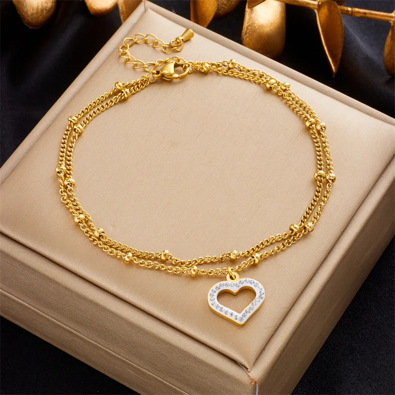 

316L Stainless Steel Multilayer Heart Love Charm Anklets For Women Girl Trend Leg Chain Waterproof Jewelry Gift Dropshipping