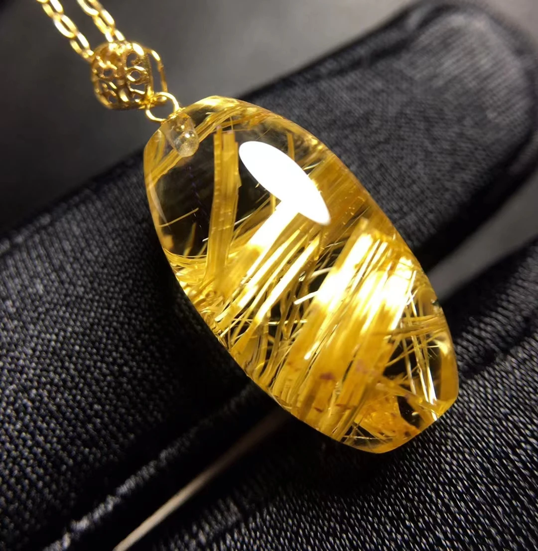 

Natural Gold Rutilated Quartz Barrel Pendant 18.8*10mm Jewelry Rutilated Quartz Women Men Brazil AAAAAAA