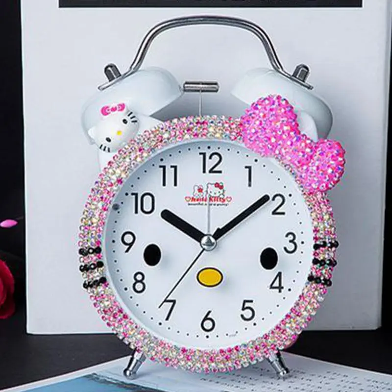 Clock Diamond alarm clock 4 inch cat cartoon bedside big bell clock creative mute alarm clock with light get up loud alarm clock