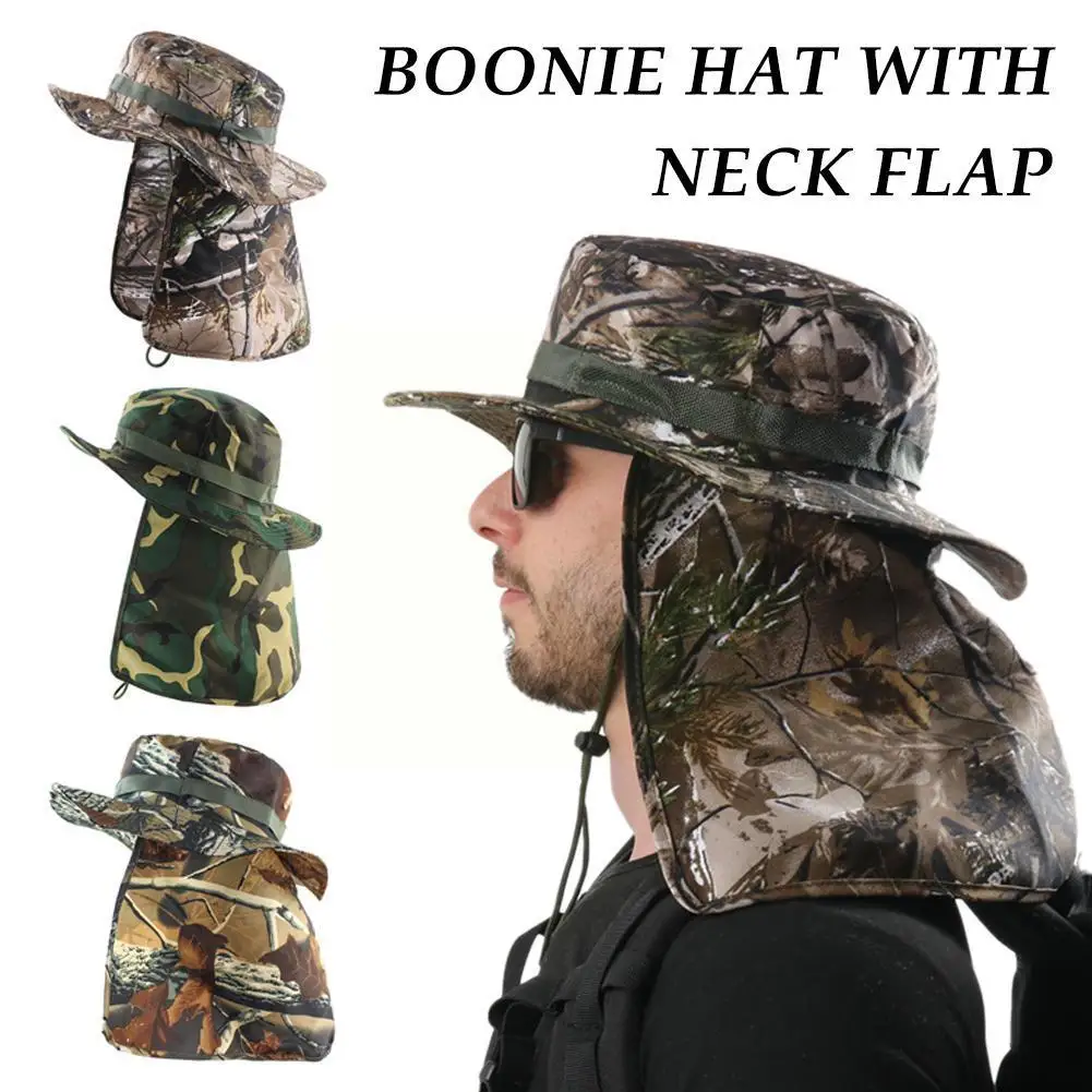 

Boonie Hat with Neck Flap Comfortable Fisherman Hat Outdoor Brim Summer Hats Fishing Sun Camouflage Wide Hiking Large Bucke I9L7