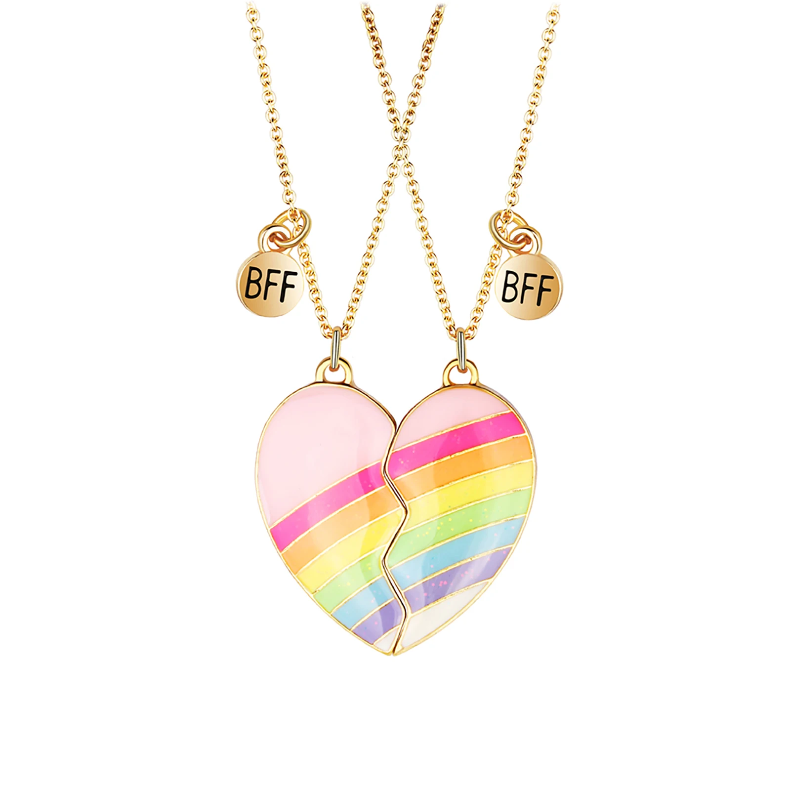 1pair/pack Alloy Rainbow Friendship Fashion Pendant Cute Heart Shaped Gift Best Friend Necklace Love Couple For Girls Women