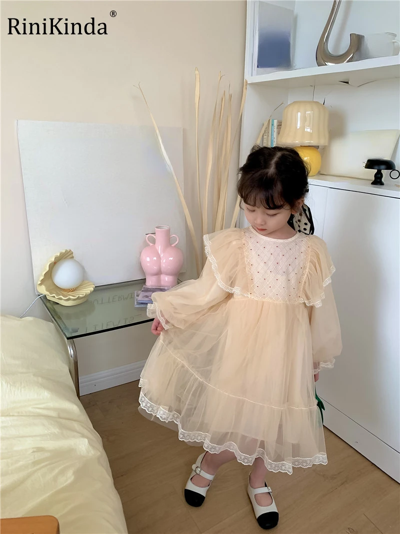 

RiniKinda 2022 Autumn New Kids Dresses for Girls Sweet Princess Dress Baby Girl Clothes Party Girls Dresses Children Clothing
