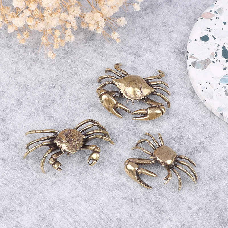 

1PC Old Retro Brass Crab Small Statue Ornament Personality Antique Animal Miniature Figurine Office Desk Home Decora Accessories