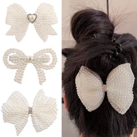 elegant pearl hair bows with clips for girls sweet hair boutique ornament barrettes women hairpins hair styling accessories