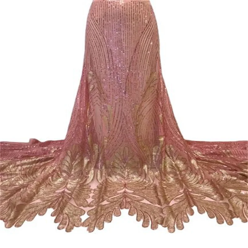 

Красные блестки, кружевная ткань 2023, розовый/Золотой, 5 ярдов, ткань высокого качества для самостоятельного шитья, платья, свадебной вечеринки