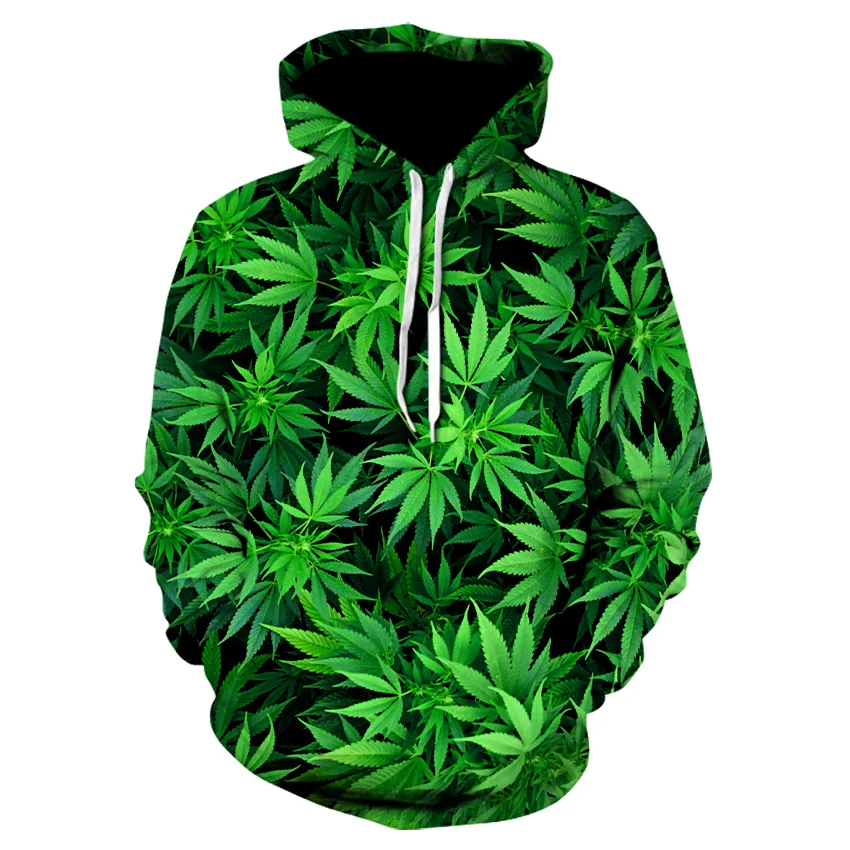 

Autumn Winter New Fashion Hemp Leaf Weed Green Leaf Pattern 3D Printing Hoodie Men Cool Casual Street Pullover