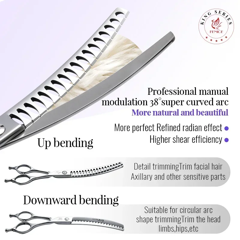 Fenice Professional 7-дюймовые стальные супер изогнутые 38 ножницы для ухода за собаками JP