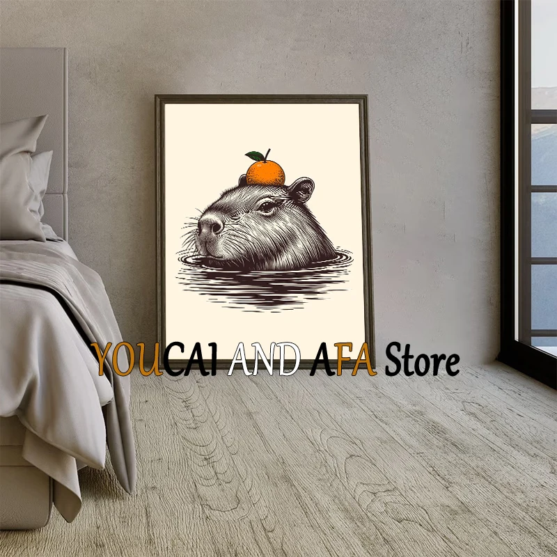 Художественный плакат капибара обезьянка японский онсен винтажный Японский