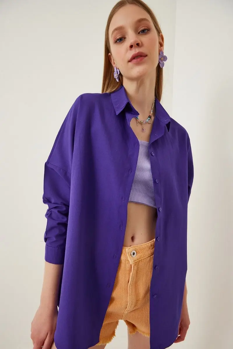 

Women purple Oversize long Basic shirt DD00842