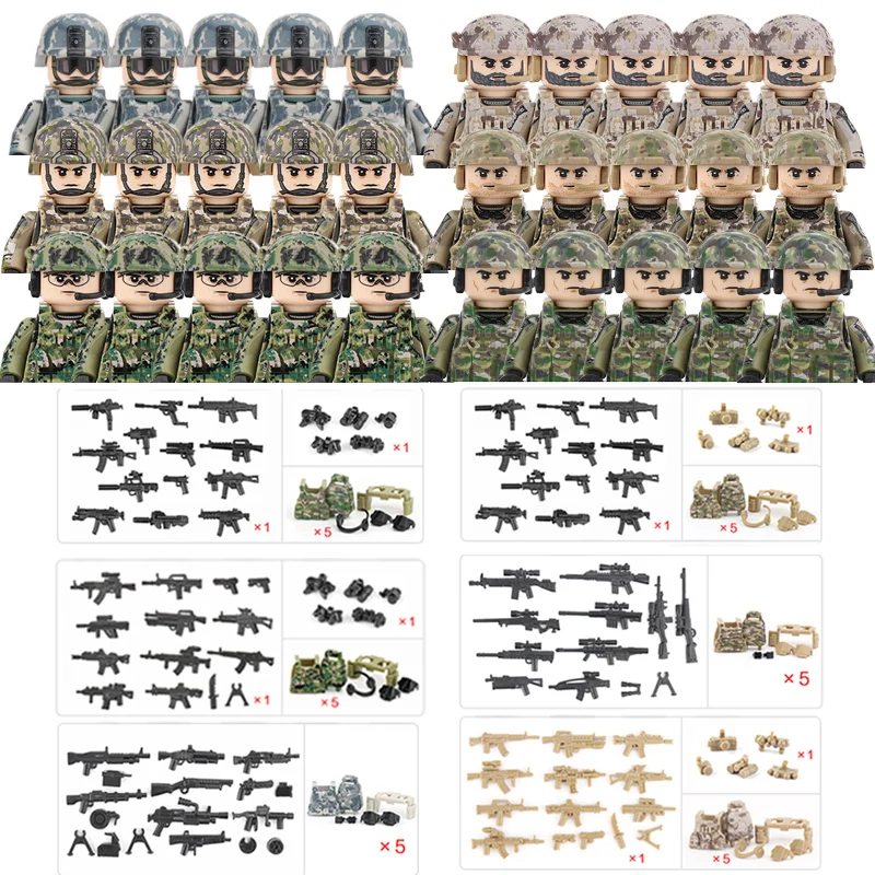 

American Soldiers Building Blocks Modern Army Police SWAT Special Forces Figures Parts Camouflage Vest Gun Weapon Kit Bricks Toy