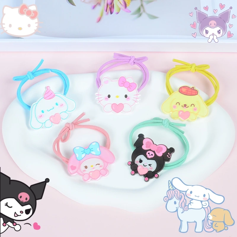 

Kawaii Hello Kitty Anime Hair Pin Kuromi Cartoon Girl Hair Rope Hair Loop High Elastic Tie Hair Band Head Decoration Wholesale