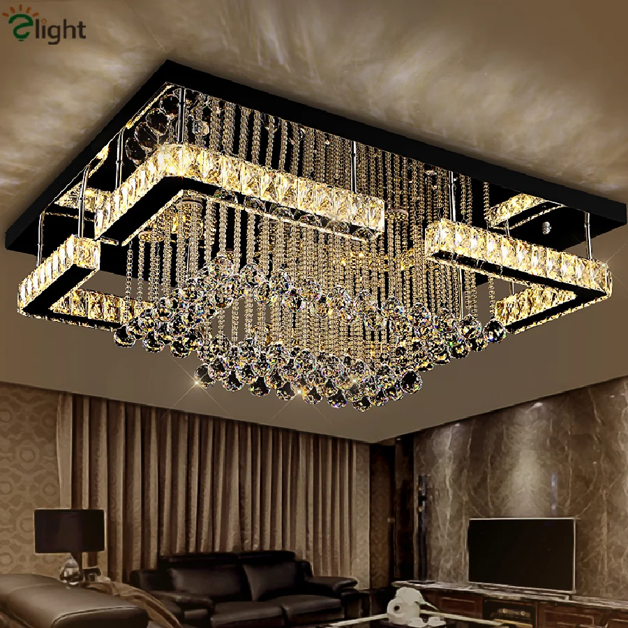

Modern Luxury Square Lustre K9 Crystal Led Chandelier Remote Control Dimmable Luminaria Ceiling Chandelier Living Room Lamparas