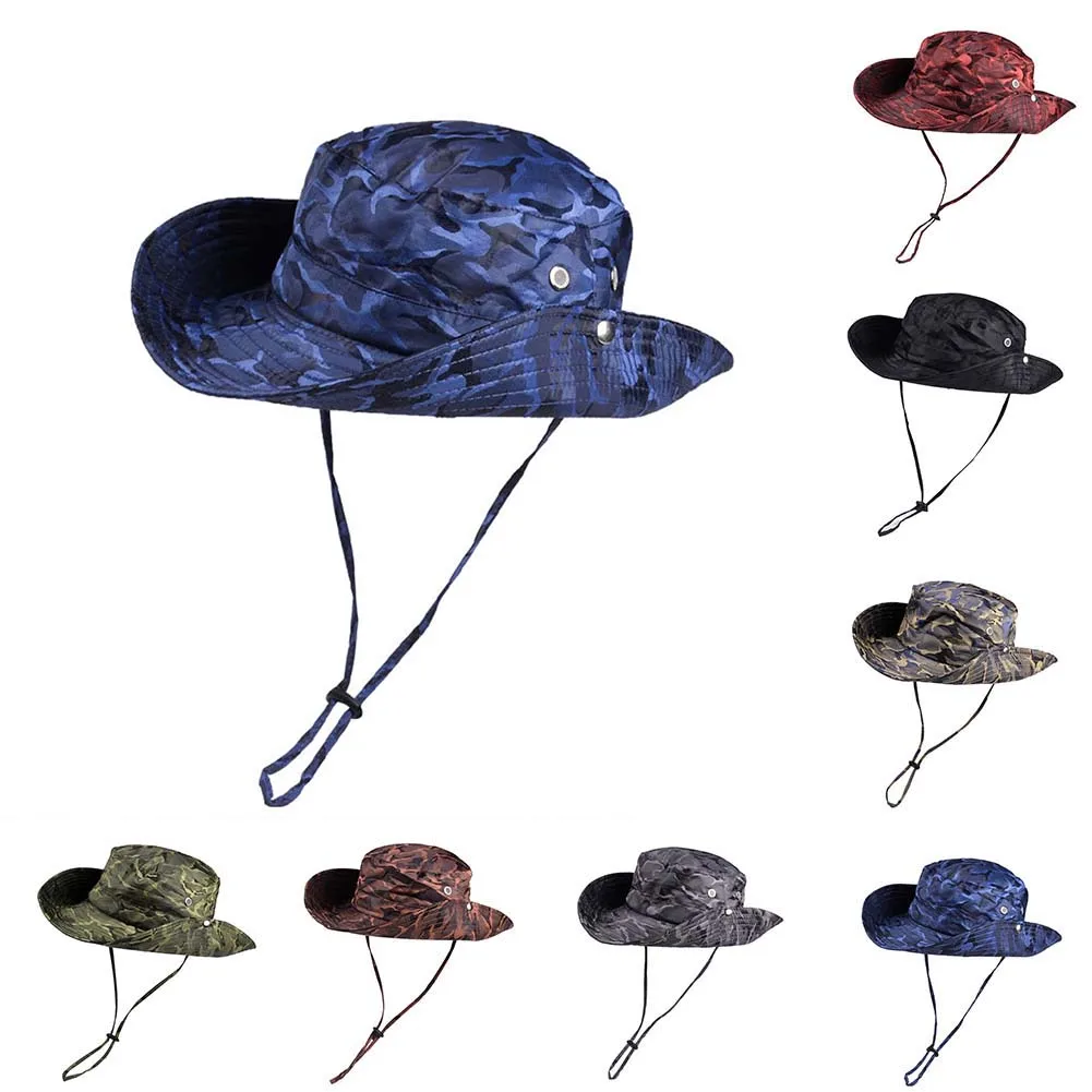 

1x Fisherman Hat Mesh Holes Wide Brim Hat Breathable Hiking Boonie Sun Cap Outdoor Fishing Mountaineering Sunshade Sunscreen