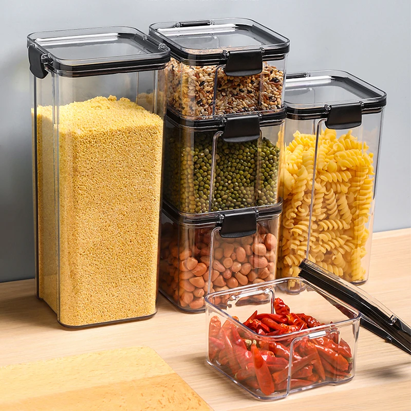 

Different Capacity Food Storage Container Plastic Kitchen Refrigerator Noodle Box Multigrain Storage Tank Transparent Sealed Can