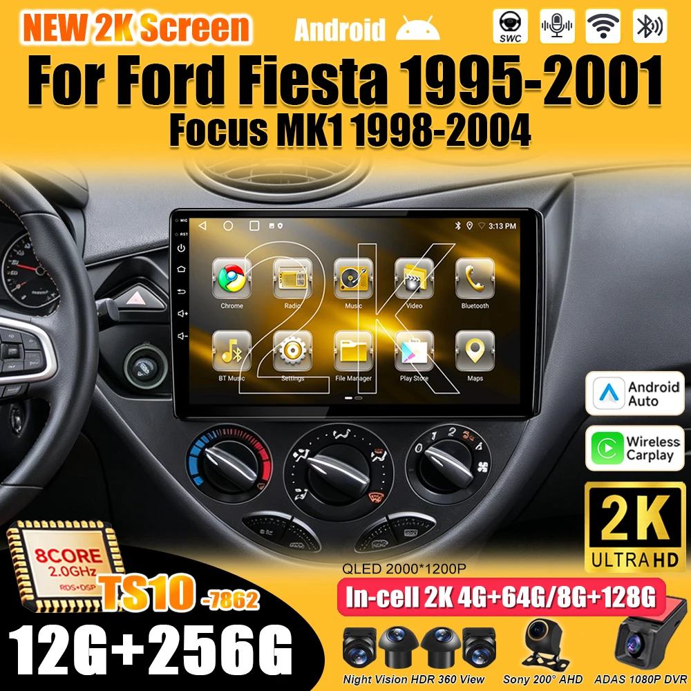 Фото Для Ford Fiesta 1995-2001, Focus MK1 1998-2004 Android 16 Автомагнитола Мультимедийный Видеоплеер 2DIN Carplay №1