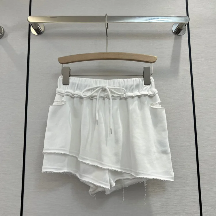 

White Cotton Mini Shorts Skirts 2022 Casual Sports Irregular Design Elastic Waist Short Skirt for Women