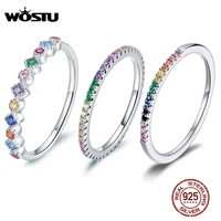 2021 wostu colorful zircon ring 925 sterling silver ring rainbow finger rings for women elegant silver jewelry