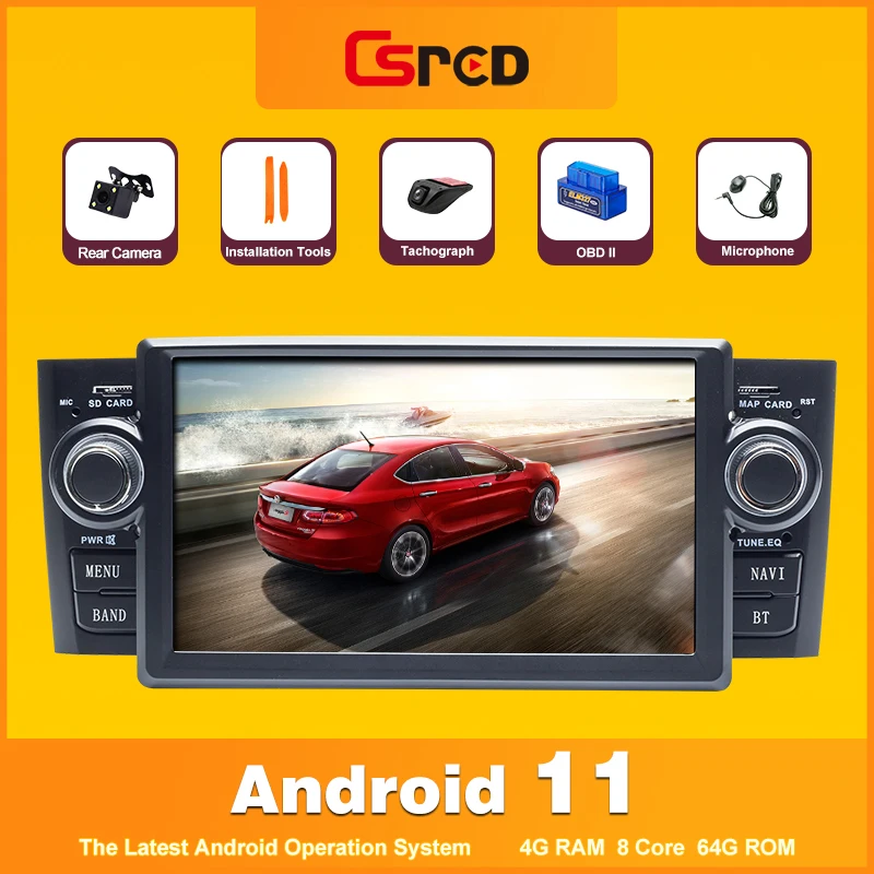 Csred 4G SIM Carplay Android 11 для Fiat Linea Punto EVO 2012-2015 Авторадио Стерео головное устройство GPS