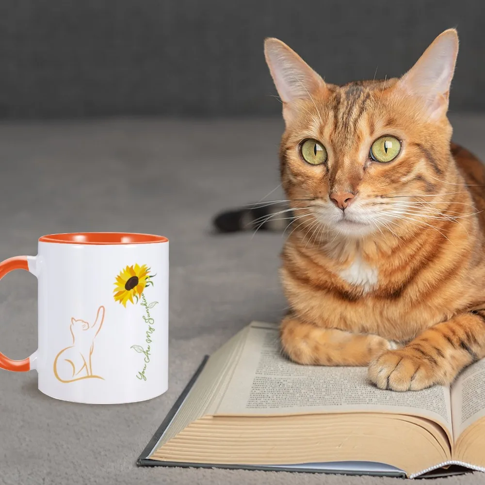 Кофейные кружки с милым котом и подсолнухом принтом You Are My Sunshine керамическая