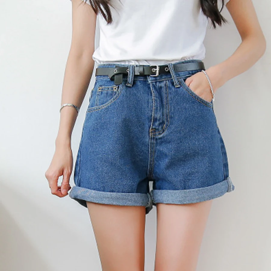 

DICLOUD Solid Women Clothing Denim Shorts Harajuku Summer High Waist Jeans Slim Short Pants Feminino Cuffs Casual Jeans Gift 2XL