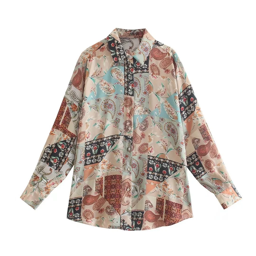 

2022 spring women's new long sleeve loose Satin textured shirt a9gs1393