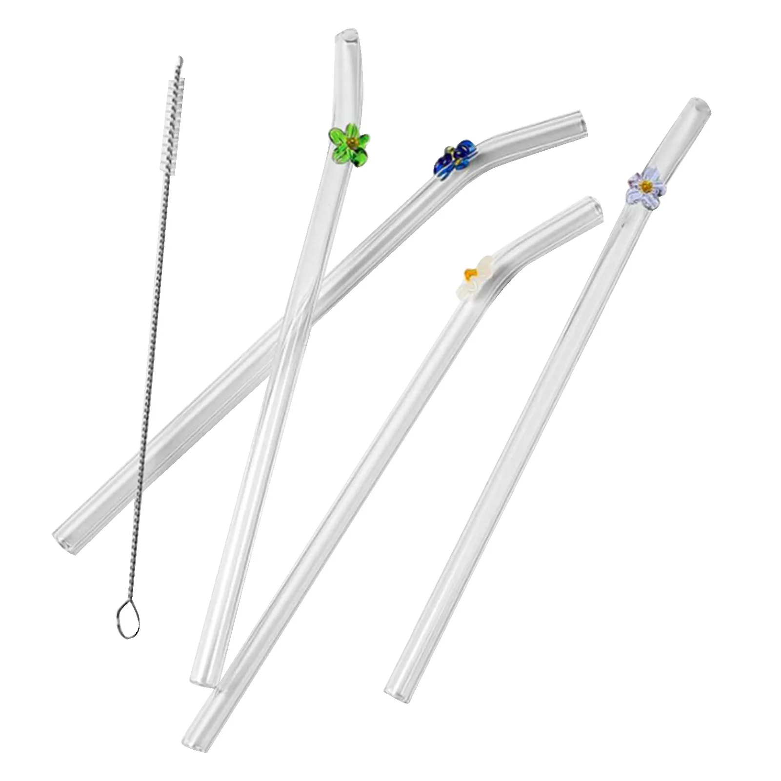 

Стеклянная солома с цветком, небьющаяся, изгибающаяся, для коктейльных молочных коктейлей, многоразового использования и