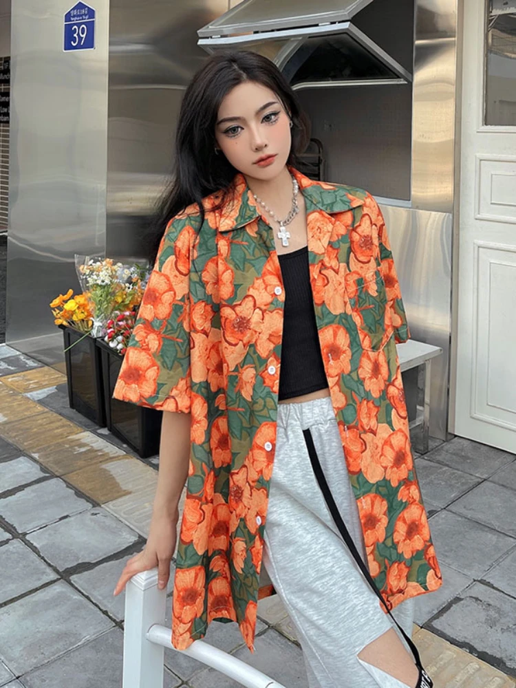 Блузка Harajpoo женская с цветочным принтом свободная повседневная длинная рубашка