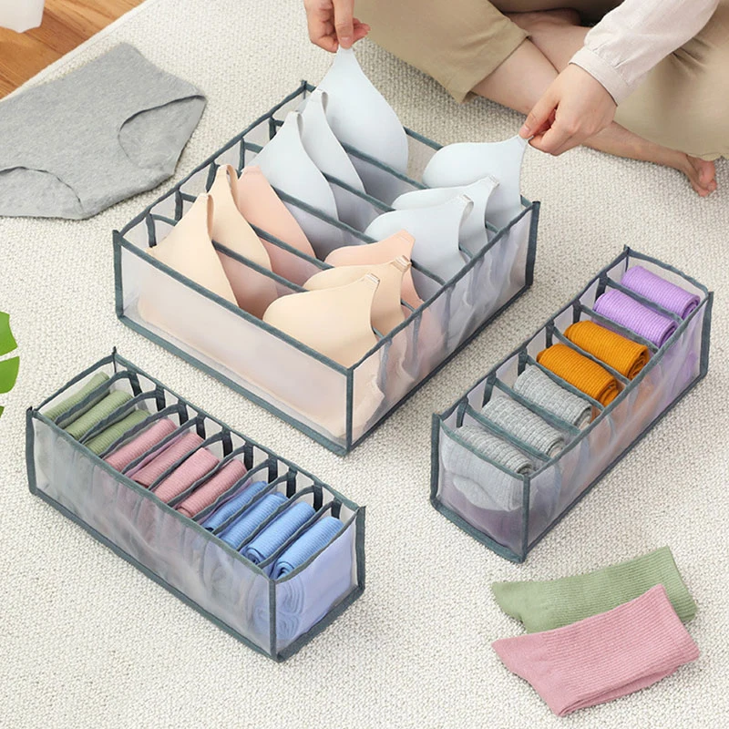 

Dustproof Underwear Bra Storage Boxes Sock Panties Knickers Foldable Mesh Case Drawer Divider Locker Wardrobe Home Organizer