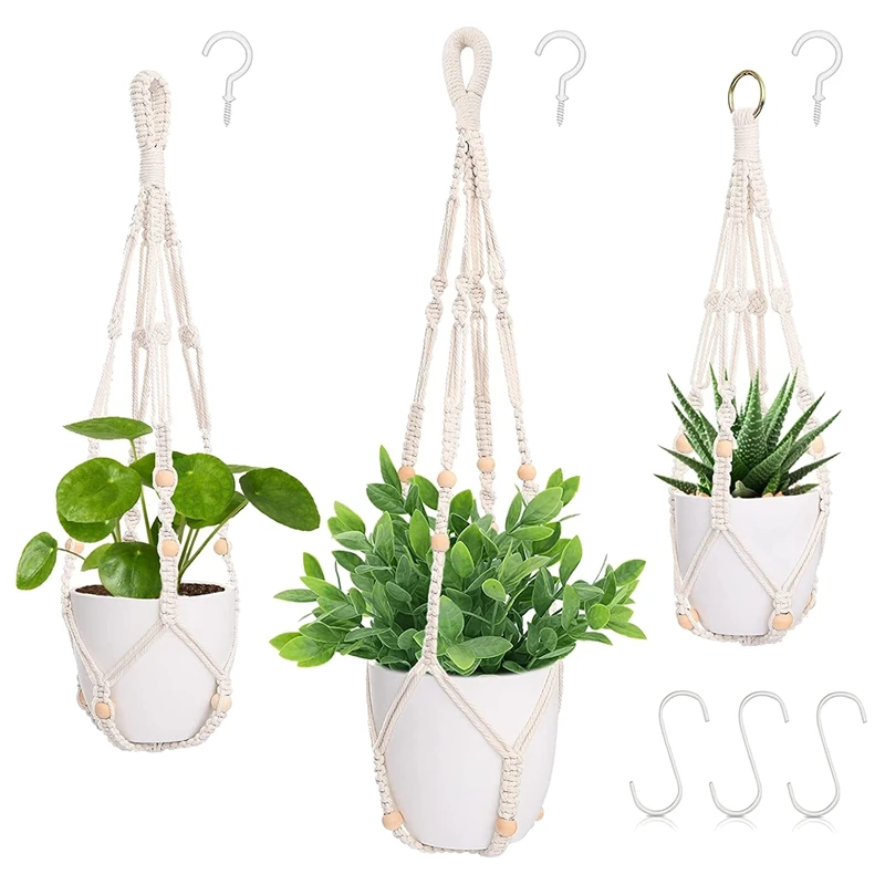 

Macrame Plant Hanger Indoor Hanging Plant Holder Outdoor Flower Hanging Planters Holder Boho Decorative Rope 3 Pack