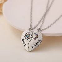 2psc new best friend pendant necklace for woman man sun moon inlaid colorful zircon sisters choke sweater chain accessories gift