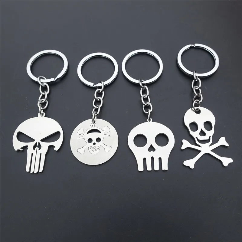 

12 Piece Mix Styles Pirate Skulls Skeleton Keychain Stainless Steel Danger Caution Poison Jolly Roger Crossbones Keyring Jewelry