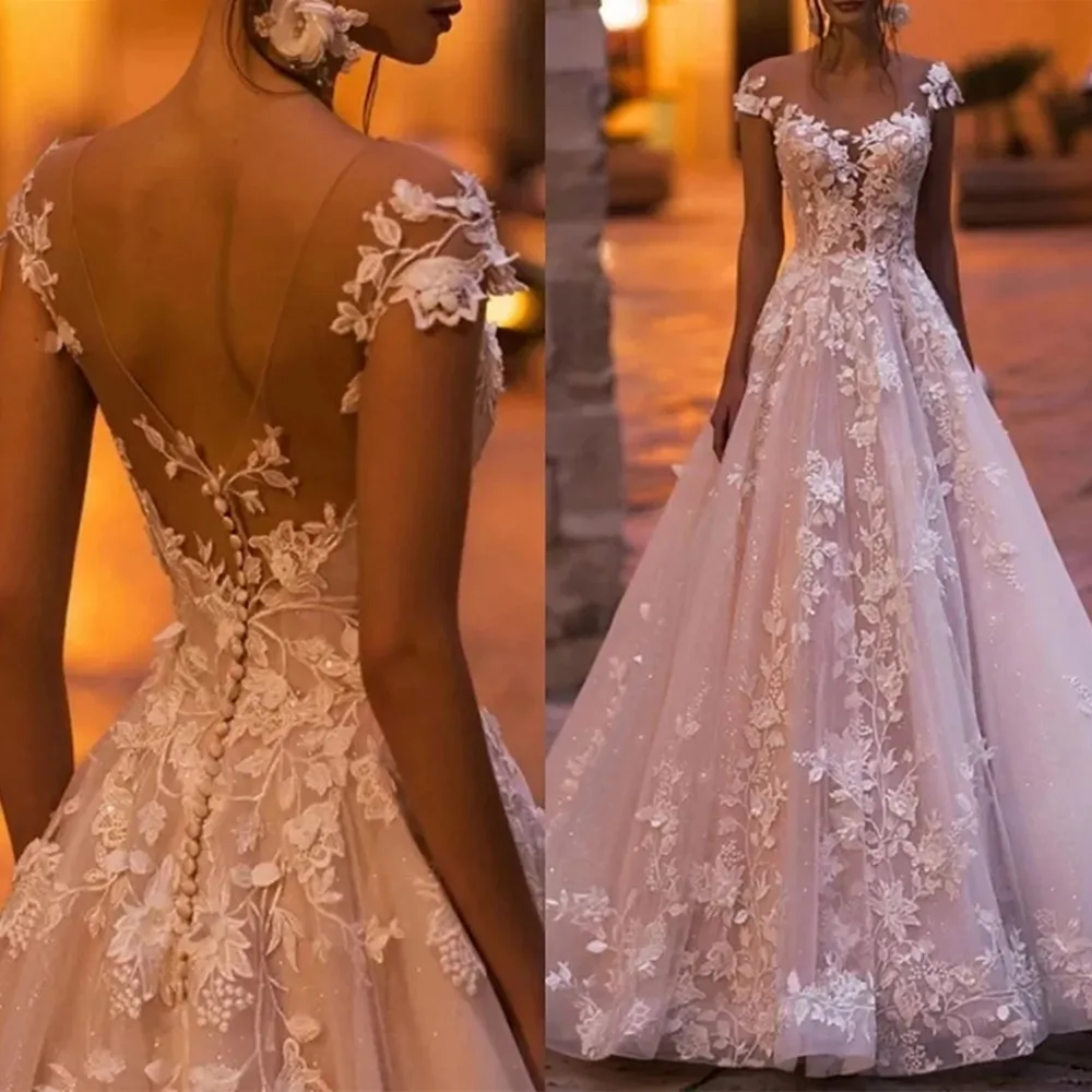 

A-Line Wedding Dress 2022 Off the Shoulder Backless Romantic Lace Appliques Beach Boho Bridal Gown Vestido De Noiva