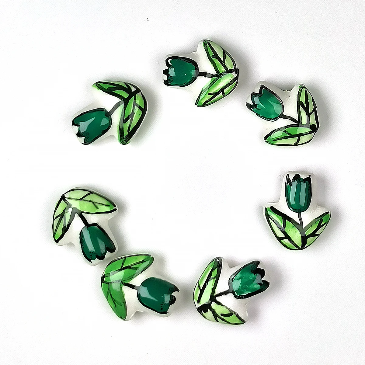 14x16 мм ручная работа зеленый роспись цветок тюльпана форма керамические бусины DIY