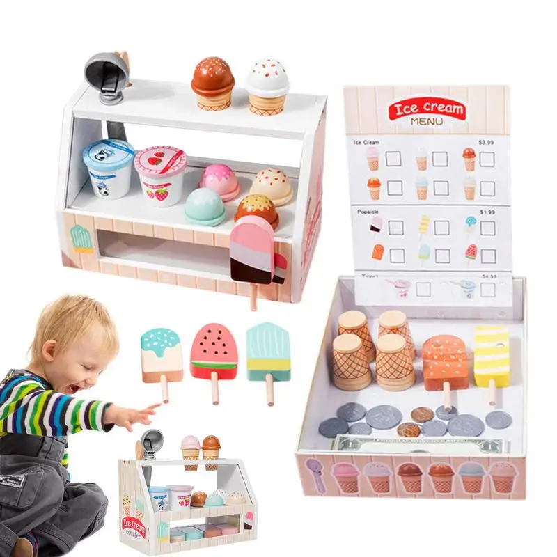 

Toy Ice Cream Set Pretend Play Ice Cream Toy Fine Motor Toys Wooden Ice Cream Playset Scoop And Serve Kids Kitchen Accessories