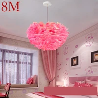 8m nordic pendant lamp creative modern pink led vintage feather fashion light fixtures for home dining room bedroom decor