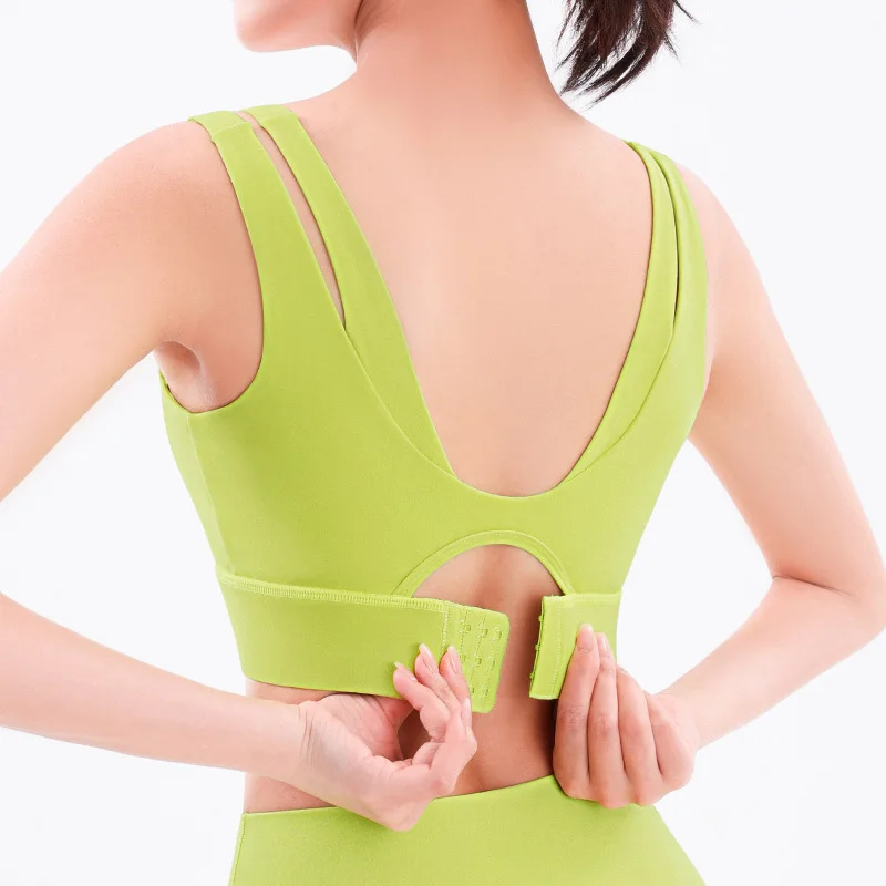 

Hot Sale Women Yoga Tank Tops Female Yoga Fitness Bra Shockproof Fake Two Pieces Double Shoulder Straps Breathable Crop Top