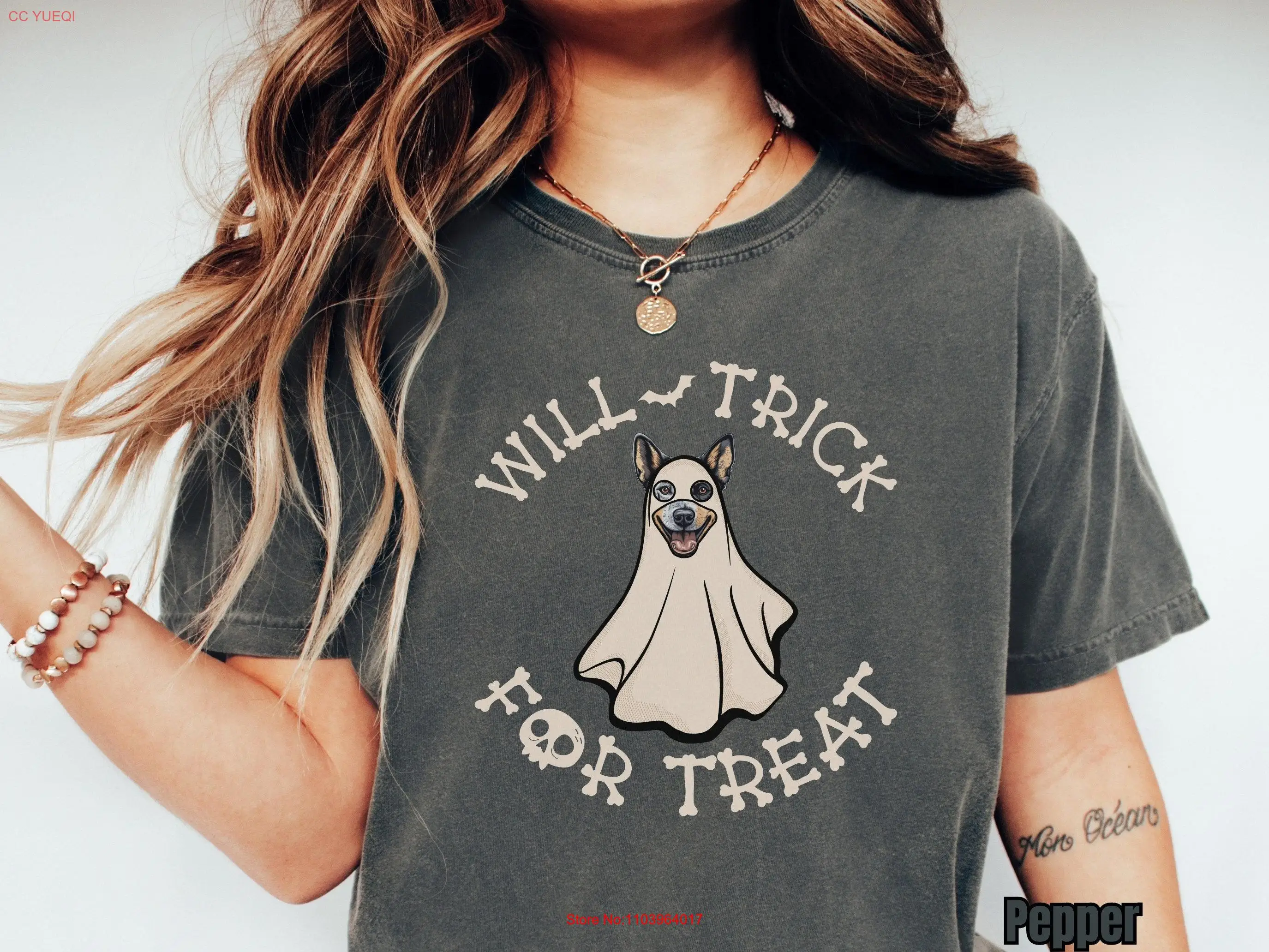 Blue Heeler Halloween Ghost T Shirt Trick For Treat Spooky Season Comfort Colors Pepper Australian Cattle Dog Dad ACD Mom