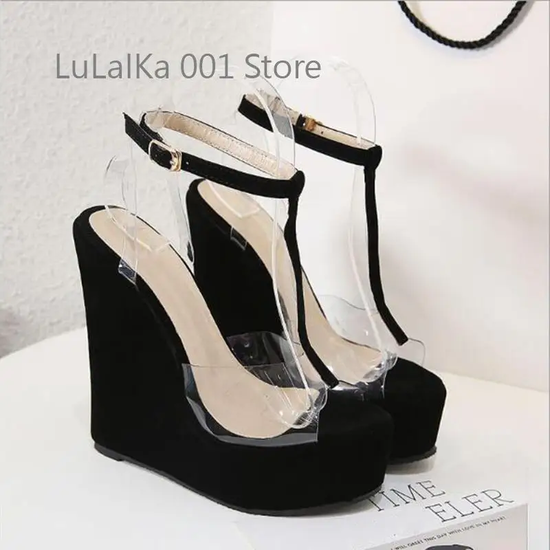 

Summer Fashion Design Ankle Buckle Strap Sandals Women Platform Wedges High Heels Open Toe Pvc Transparent Jelly Shoes 2021 New
