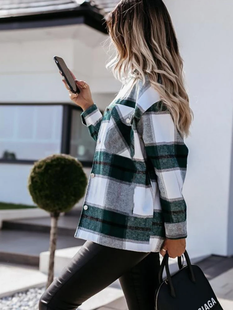 Shirts For Women Plaid Long Sleeve Button Up Shirt Collared Tops And Blouse 2022 Autumn Spring Fashion Loose Casual Black White