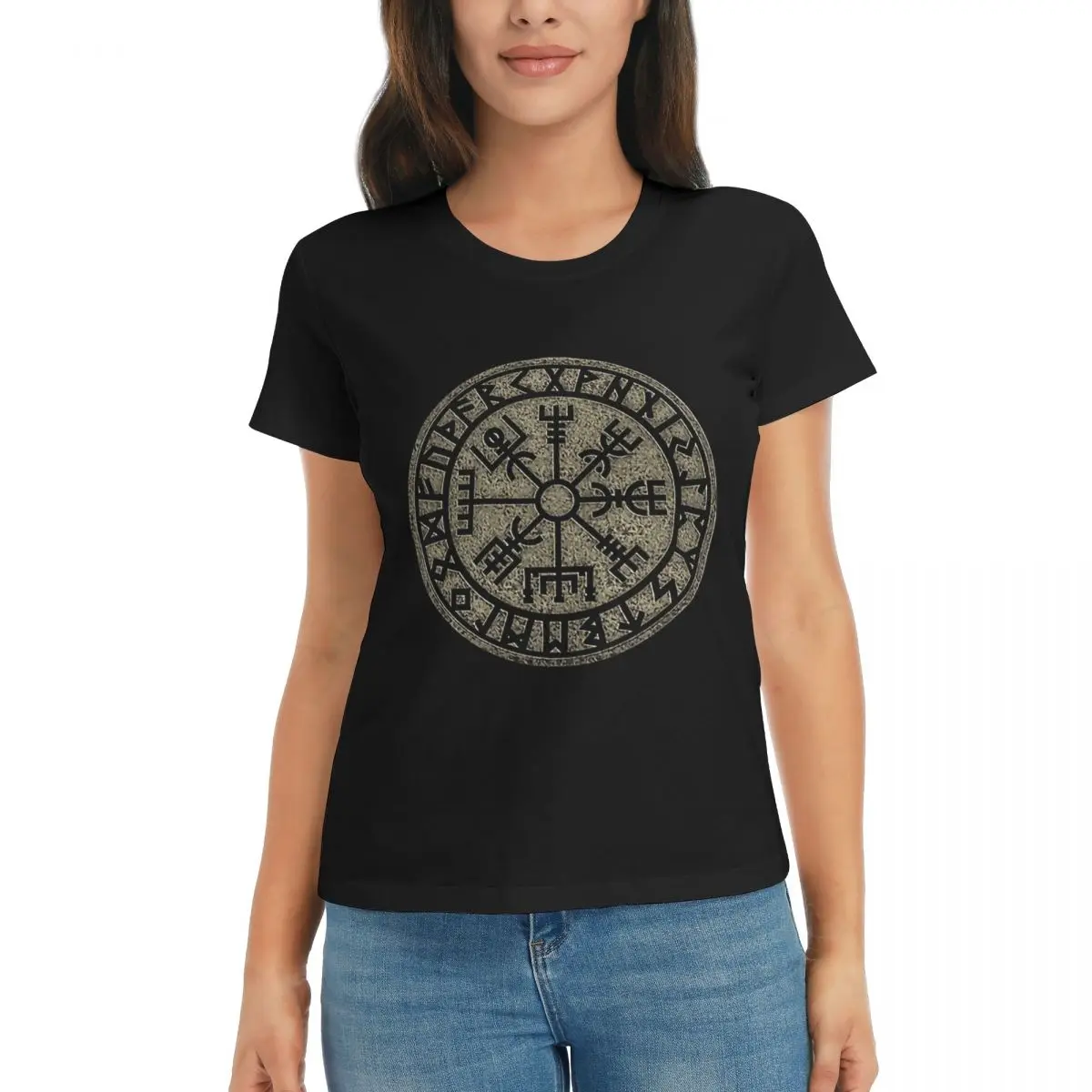 

Vegvisir Vikings Compass Norse Symbol Protection Nord Motion Top tee Fitness Black Funny Graphic Vintage Eur Size