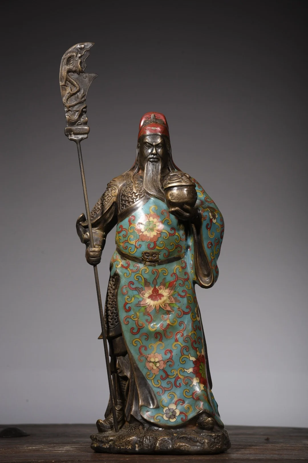 

18" Tibetan Temple Collection Bronze Cloisonne Enamel Guan Yu Spring and Autumn Guan Yunchang Wu Sheng Gather fortune town house