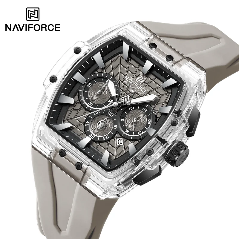 Фото Мужские часы NAVIFORCE высокого качества, многофункциональный хронограф, светящиеся стрелки, водонепроницаемость 30 м, силиконовый ремешок, оригинальные мужские часы №3