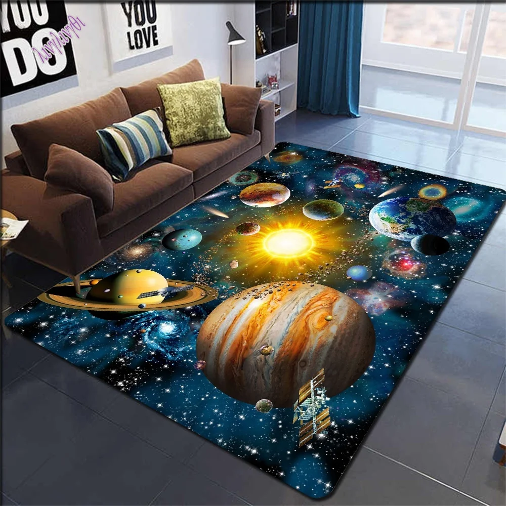 3D Solar System Children's Room Carpet Space Planet Carpet Children's Bedroom Anti-slip Mat Home Decoration Play Crawling Mat