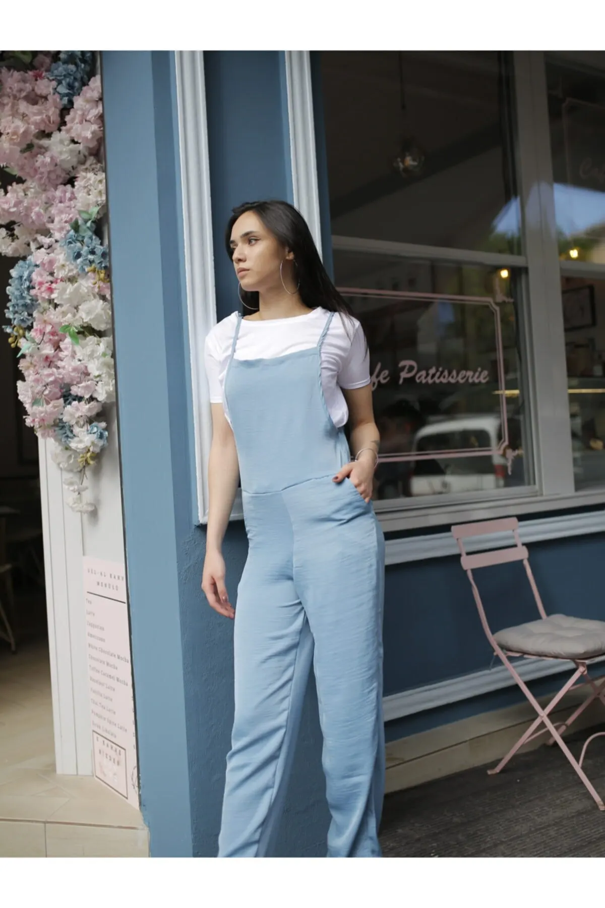 

Women's Overalls Baby Blue Pocket Detail Ayrobin Fabric Jumpsuit Hot Casual Fashion Sleeveless Baggy Trousers Overalls